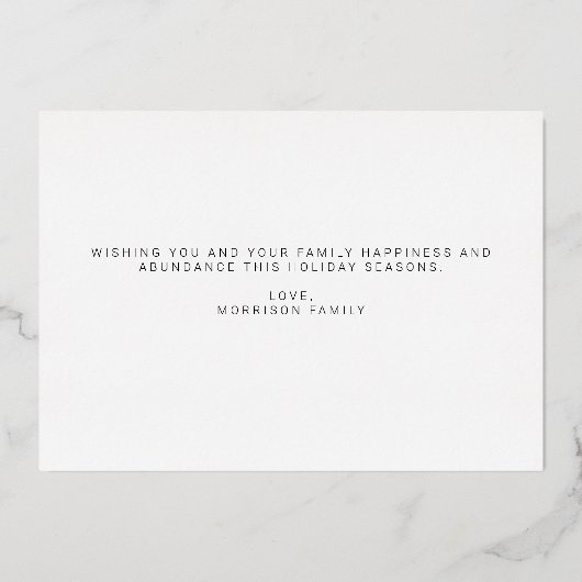 Elegant Calligrafie Familie met Kerstmis Folie Feestdagenkaart (Achterkant)