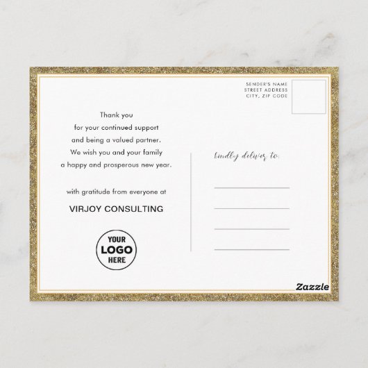 Elegant Calligrafie Festive Gold Glitter Corporate Briefkaart (Achterkant)