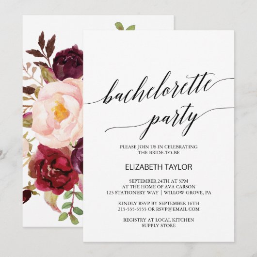 Elegant Calligrafie | Floral Bachelorette Kaart (Voorkant / Achterkant)