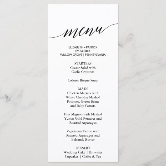 Elegant Calligrafie | Floral back Dinner Menu Kaar (Voorkant)