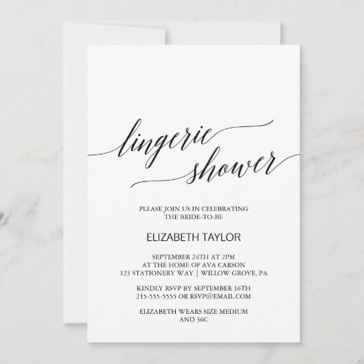 Elegant Calligrafie | Floral Back Lingerie Shower Kaart (Voorkant)