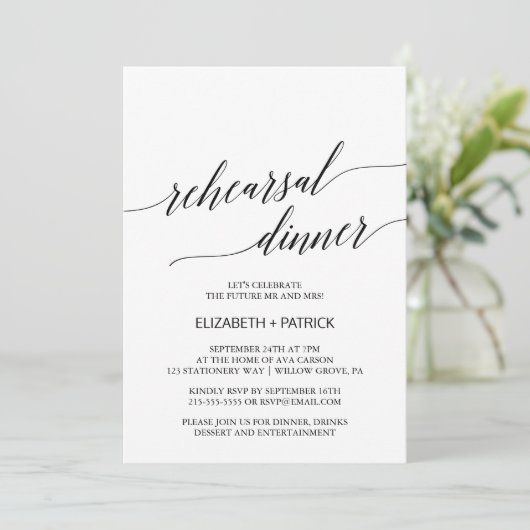 Elegant Calligrafie | Floral back-repetitief diner Kaart (Staand voorkant)