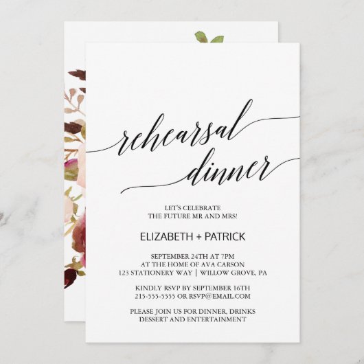 Elegant Calligrafie | Floral back-repetitief diner Kaart (Voorkant / Achterkant)