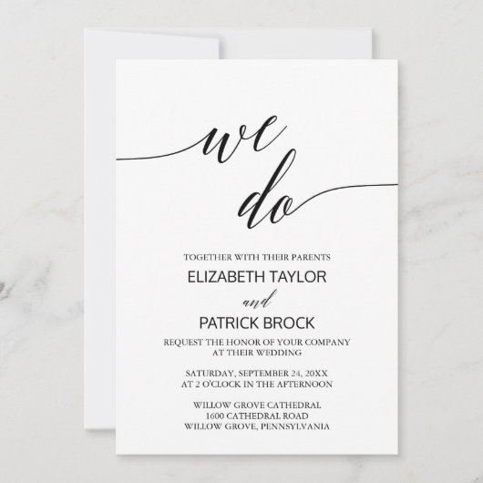 Elegant Calligrafie | Floral back "We do" Weddensc Kaart (Voorkant)