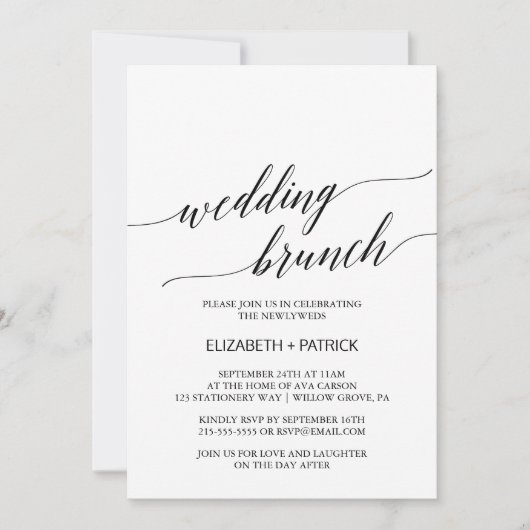 Elegant Calligrafie | Floral back Wedding Brunch Kaart (Voorkant)