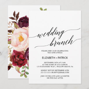 Elegant Calligrafie   Floral back Wedding Brunch Kaart