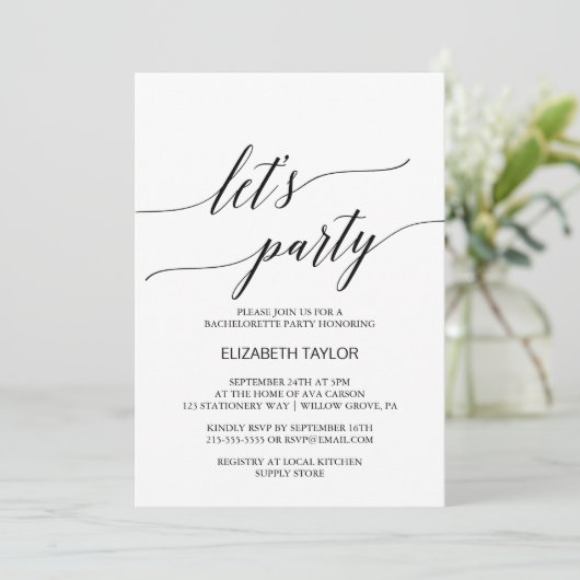 Elegant Calligrafie | Floral Backing Let's Party Kaart (Staand voorkant)