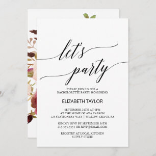 Elegant Calligrafie Floral Backing Let's Party Kaart