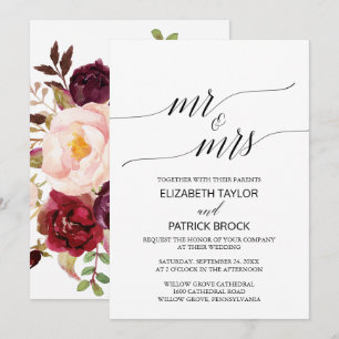 Elegant Calligrafie   Floral "Mr & Mrs" Wedding Kaart