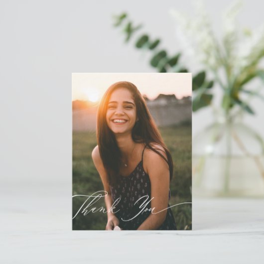 Elegant Calligrafie Foto bedankt Briefkaart (Staand voorkant)