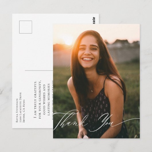 Elegant Calligrafie Foto bedankt Briefkaart (Voorkant / Achterkant)