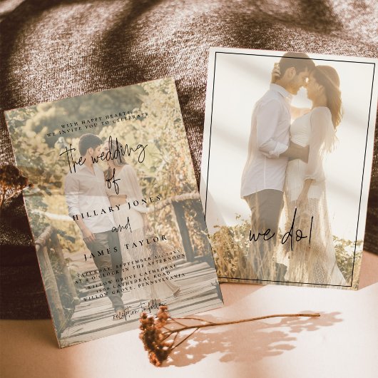 Elegant Calligrafie | Foto-uitnodiging in Faded Kaart