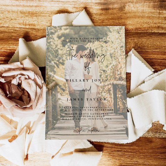 Elegant Calligrafie | Foto-uitnodiging in Faded Kaart