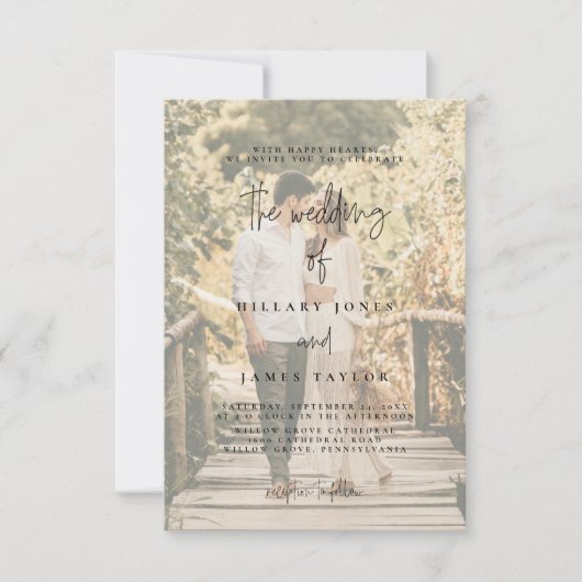 Elegant Calligrafie | Foto-uitnodiging in Faded Kaart (Voorkant)