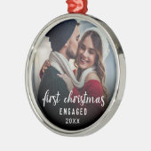 Elegant Calligrafie Foto voor eerste kerstmis Metalen Ornament (Links)