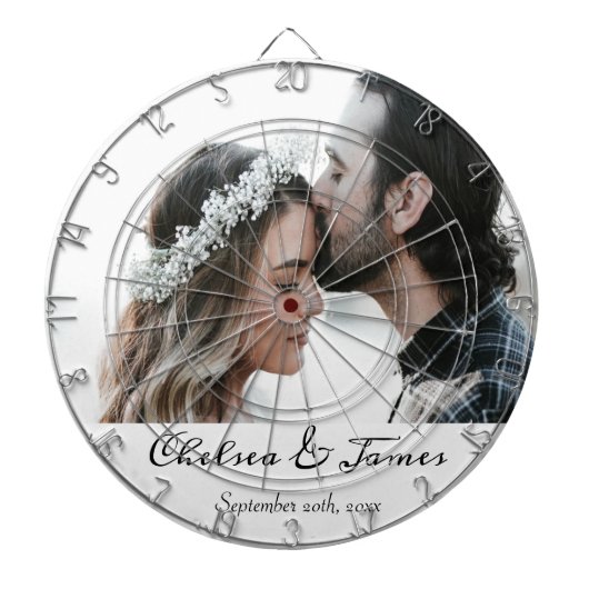 Elegant Calligrafie Fotonaam Datum Dartbord (Voorkant)