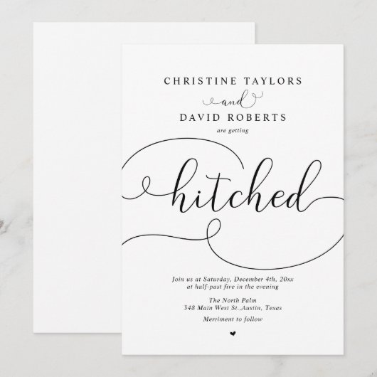 Elegant Calligrafie, gehitte uitnodiging (Voorkant / Achterkant)