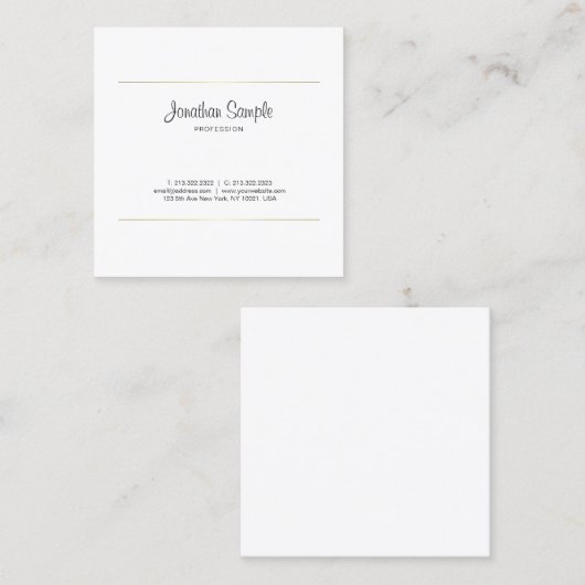 Elegant Calligrafie Gold Design Luxury Plain Vierkante Visitekaartje (Voorkant / Achterkant)