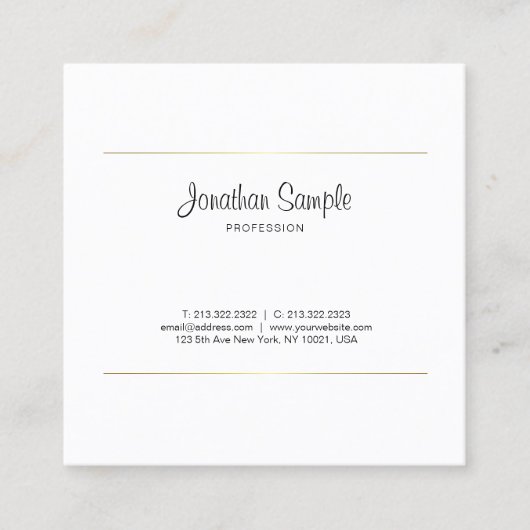 Elegant Calligrafie Gold Design Luxury Plain Vierkante Visitekaartje (Voorkant)
