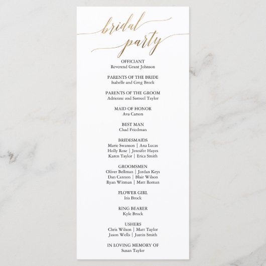 Elegant Calligrafie | Gold Wedding-programma Programmakaart (Achterkant)