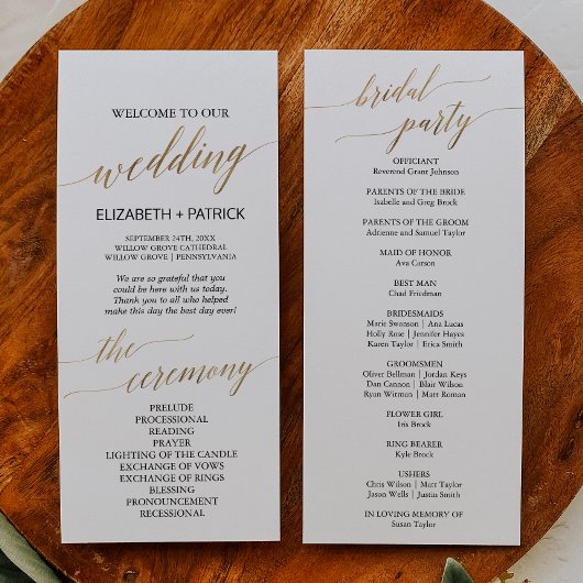 Elegant Calligrafie | Gold Wedding-programma Programmakaart