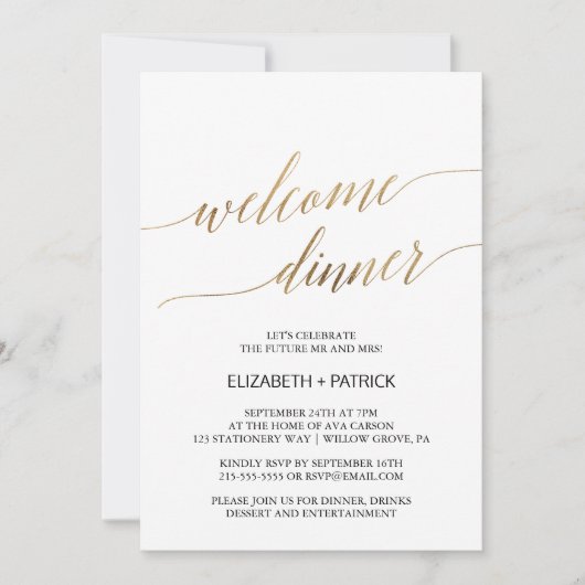 Elegant Calligrafie | Gold Welcome Dinner Kaart (Voorkant)