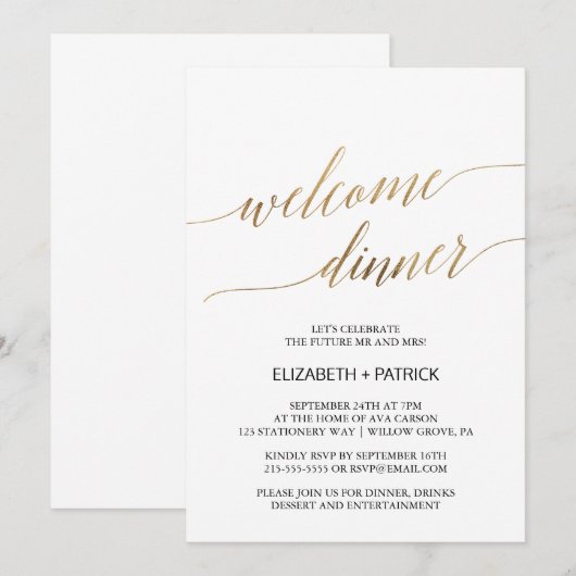 Elegant Calligrafie | Gold Welcome Dinner Kaart (Voorkant / Achterkant)