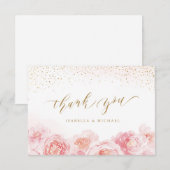 Elegant calligrafie goud & bloesse bruiloft bedankkaart (Voorkant / Achterkant)