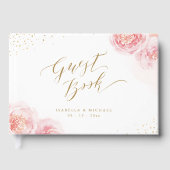 Elegant calligrafie goud & bloesse bruiloft gastenboek (Voorkant)