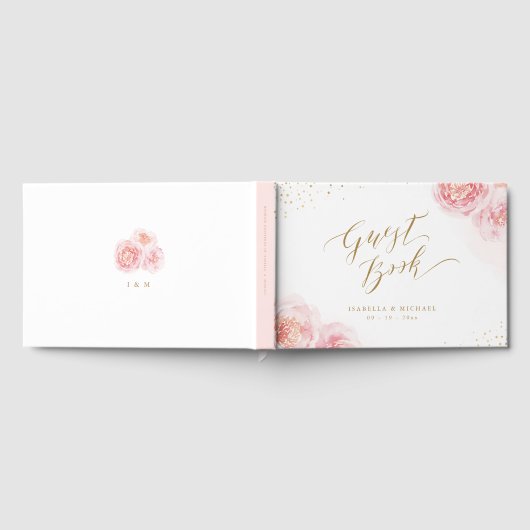 Elegant calligrafie goud & bloesse bruiloft gastenboek (Volledig)