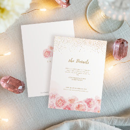 Elegant calligrafie goud & bloesse bruiloft informatiekaartje