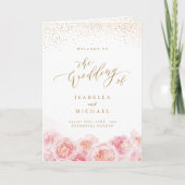 Elegant calligrafie goud & bloesse bruiloft programma (Voorkant)