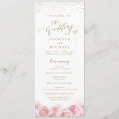 Elegant calligrafie goud & bloesse bruiloft programmakaart (Voorkant)