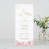 Elegant calligrafie goud & bloesse bruiloft programmakaart (Staand voorkant)