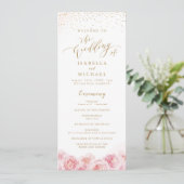 Elegant calligrafie goud & bloesse bruiloft programmakaart (Staand voorkant)