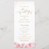 Elegant calligrafie goud & bloesse bruiloft programmakaart (Voorkant)