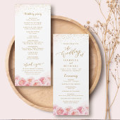 Elegant calligrafie goud & bloesse bruiloft programmakaart
