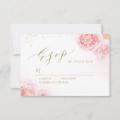 Elegant calligrafie goud & bloesse bruiloft RSVP kaartje (Voorkant)
