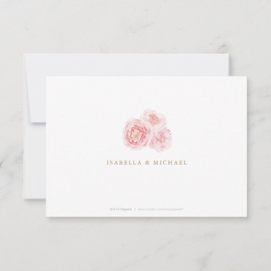 Elegant calligrafie goud & bloesse bruiloft RSVP kaartje (Achterkant)