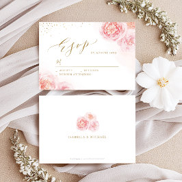 Elegant calligrafie goud & bloesse bruiloft RSVP kaartje