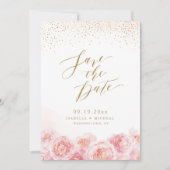Elegant calligrafie goud & bloesse bruiloft save the date (Voorkant)