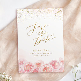 Elegant calligrafie goud & bloesse bruiloft save the date