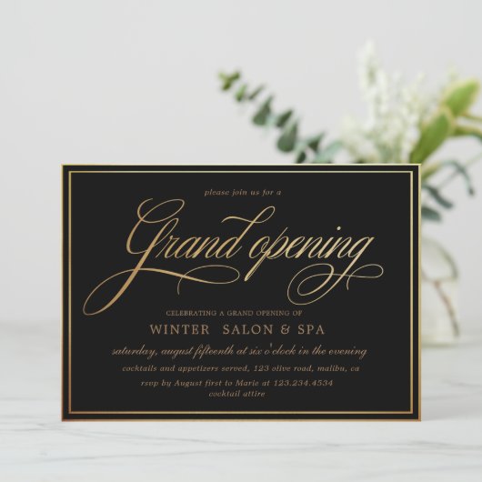 Elegant calligrafie goud Grote opening Kaart (Staand voorkant)