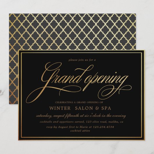 Elegant calligrafie goud Grote opening Kaart (Voorkant / Achterkant)