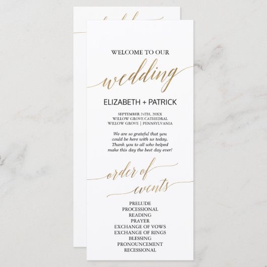 Elegant Calligrafie | Goudbruiloft Programmakaart (Voorkant / Achterkant)