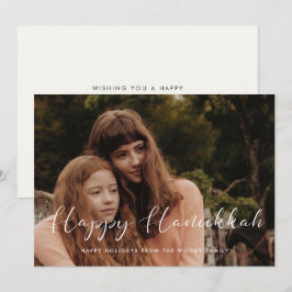 Elegant calligrafie Happy Hanukkah foto Feestdagenkaart