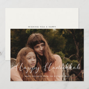 Elegant calligrafie Happy Hanukkah foto Feestdagenkaart