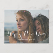 Elegant calligrafie Happy New Year Holiday foto Briefkaart (Voorkant)