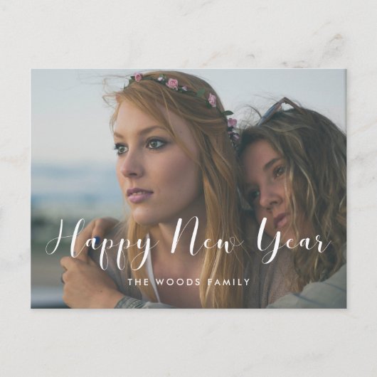 Elegant calligrafie Happy New Year Holiday foto Briefkaart (Voorkant)