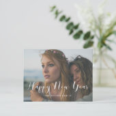 Elegant calligrafie Happy New Year Holiday foto Briefkaart (Staand voorkant)